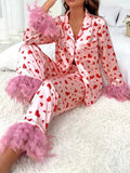 Heart Print Button Up Top and Pants Lounge Set - Your Second Look