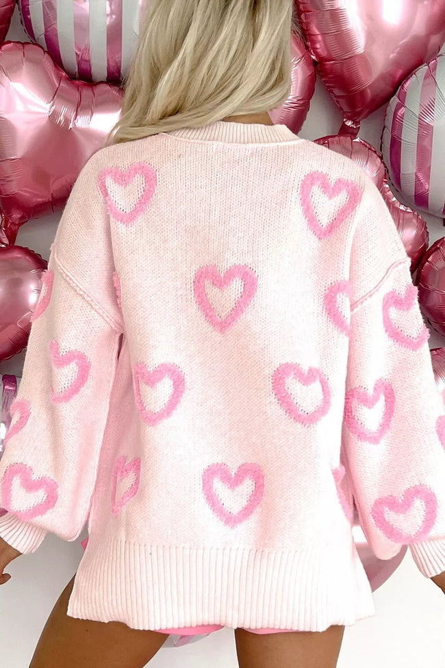 Heart Shape Bubble Sleeve Baggy Sweater - Your Second Look