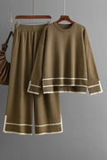 High - Low Round Neck Top and Pants Sweater Set - Your Second Look