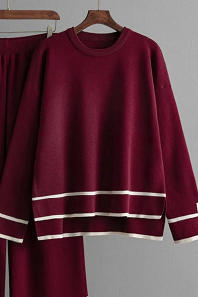 High - Low Round Neck Top and Pants Sweater Set - Your Second Look