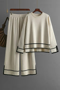 High - Low Round Neck Top and Pants Sweater Set - Your Second Look
