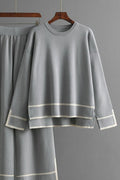 High - Low Round Neck Top and Pants Sweater Set - Your Second Look