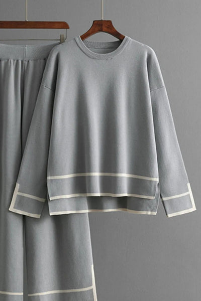 High - Low Round Neck Top and Pants Sweater Set - Your Second Look