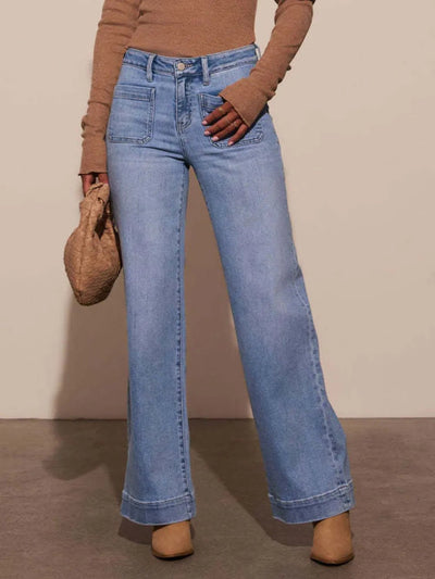 High Rise Front Pocket Patch Wide Leg Jeans - Your Second Look