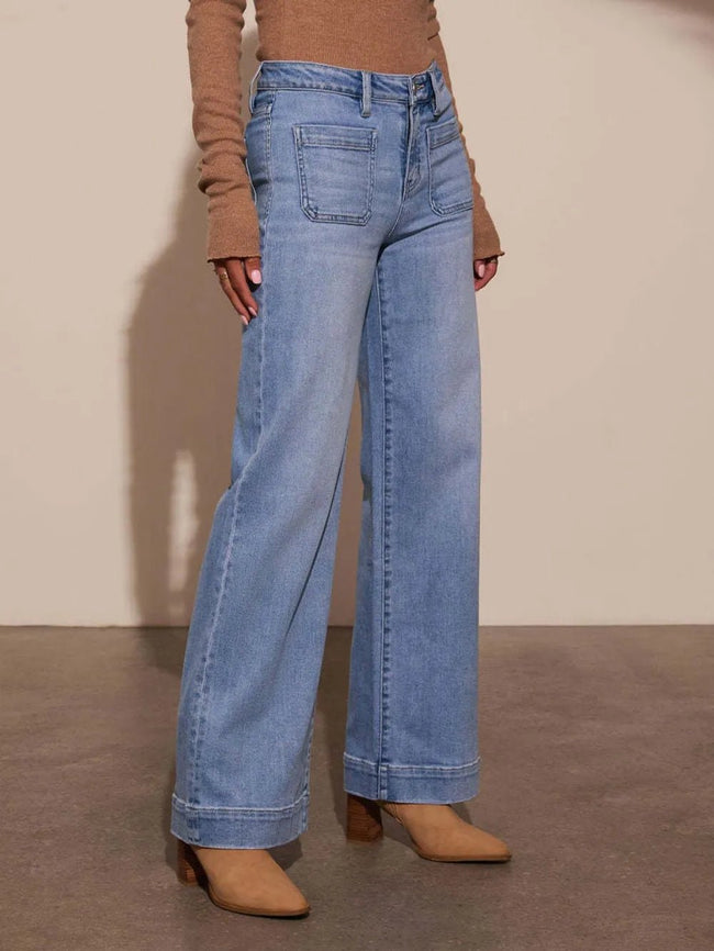 High Rise Front Pocket Patch Wide Leg Jeans - Your Second Look