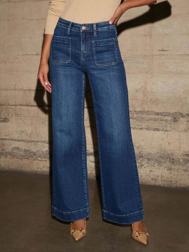 High Rise Front Pocket Patch Wide Leg Jeans - Your Second Look