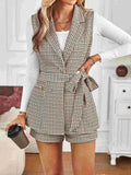 Houndstooth Lapel Collar Vest Coat and Shorts Set - Your Second Look