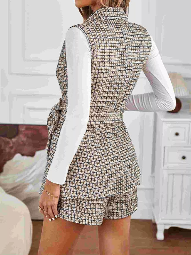 Houndstooth Lapel Collar Vest Coat and Shorts Set - Your Second Look
