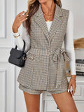Houndstooth Lapel Collar Vest Coat and Shorts Set - Your Second Look