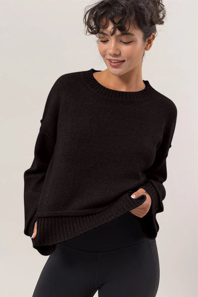 HYFVE Round Neck Dropped Shoulder Ribbed Sweater - Your Second Look