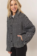 HYFVE Tweed Plaid Button Up Collared Neck Jacket - Your Second Look
