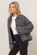 HYFVE Tweed Plaid Button Up Collared Neck Jacket - Your Second Look