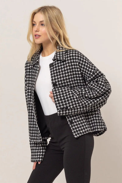 HYFVE Tweed Plaid Button Up Collared Neck Jacket - Your Second Look