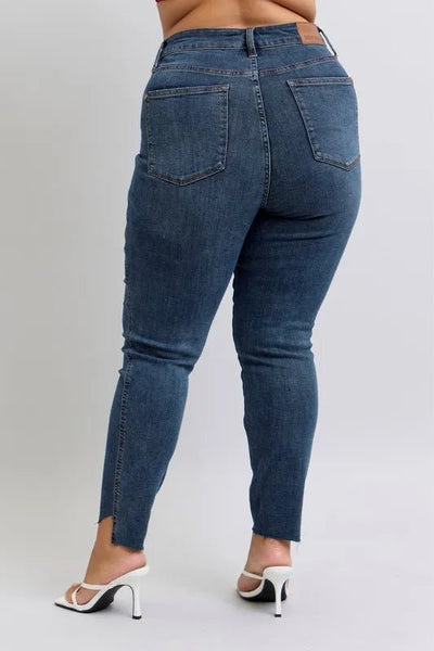 Judy Blue Full Size High Waist Tummy Control Step Hem Skinny Jeans Plus Size - Your Second Look