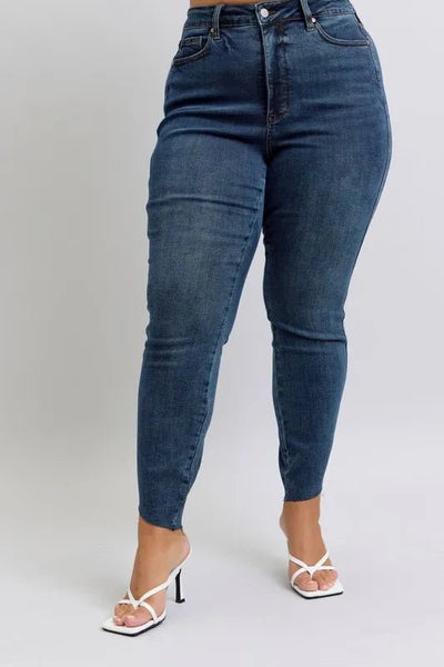 Judy Blue Full Size High Waist Tummy Control Step Hem Skinny Jeans Plus Size - Your Second Look