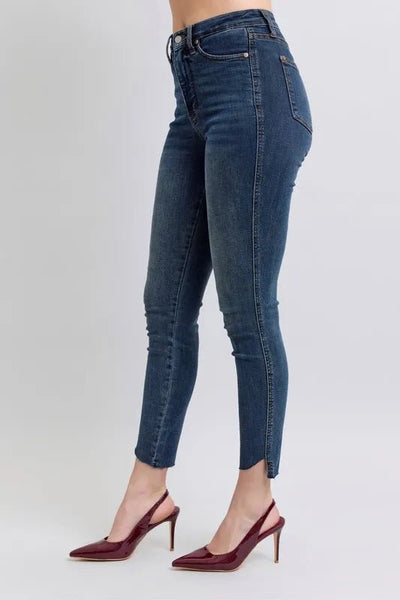 Judy Blue Full Size High Waist Tummy Control Step Hem Skinny Jeans Plus Size - Your Second Look