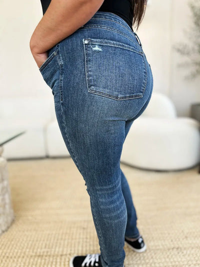 Judy Blue Full Size Mid Waist Distressed Slim Jeans - Your Second Look