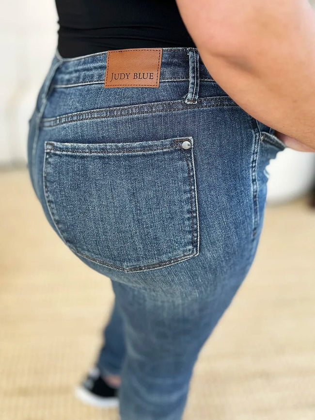 Judy Blue Full Size Mid Waist Distressed Slim Jeans - Your Second Look