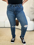 Judy Blue Full Size Mid Waist Distressed Slim Jeans - Your Second Look