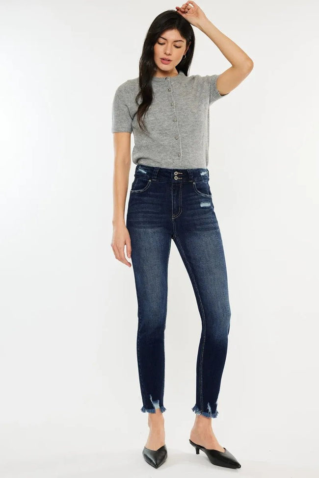 Kancan Full Size Cat's Whiskers Raw Hem High Waist Jeans - Your Second Look