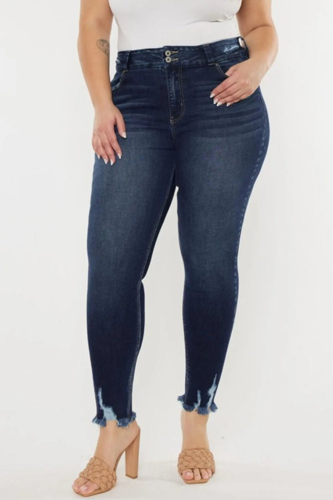 Kancan Full Size Cat's Whiskers Raw Hem High Waist Jeans - Your Second Look
