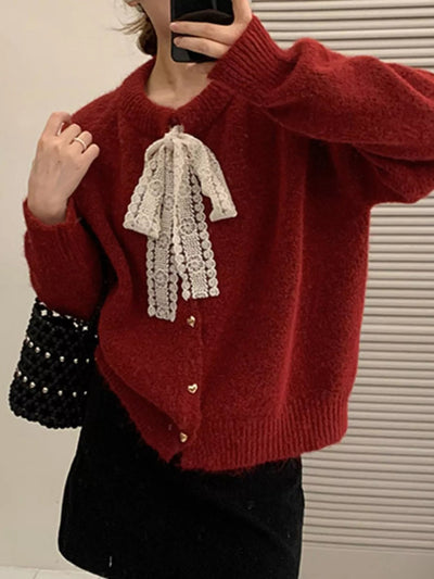Lace Bowknot Knit Cardigan - Your Second Look