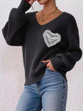 Lace Heart Dropped Shoulder Sweater - Your Second Look