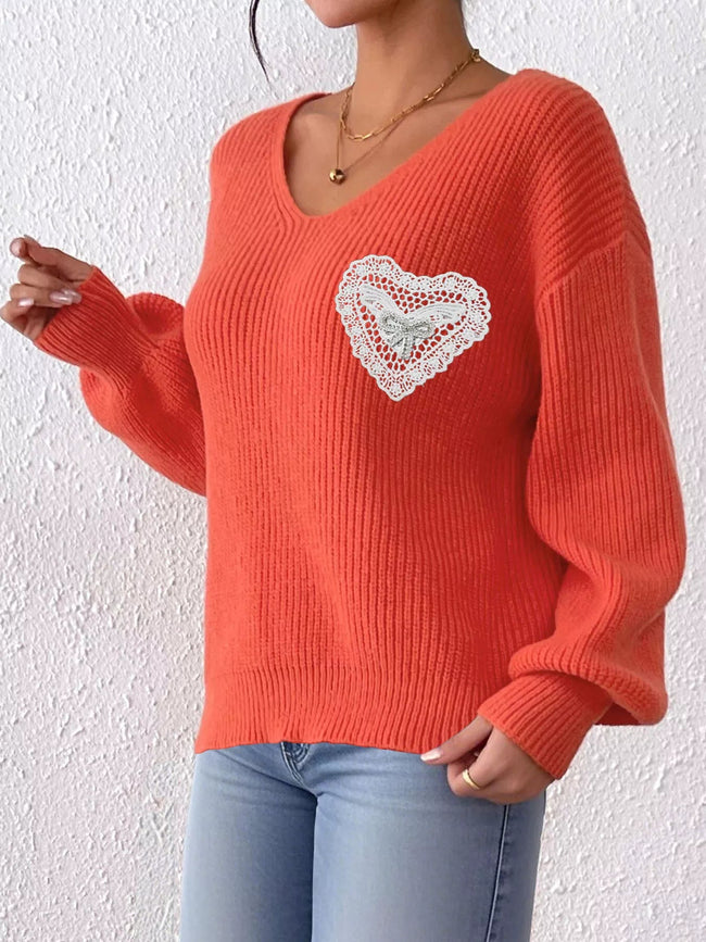 Lace Heart Dropped Shoulder Sweater - Your Second Look