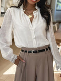 Lace Patchwork Buttoned Stand Neck Loose Shirt - Your Second Look