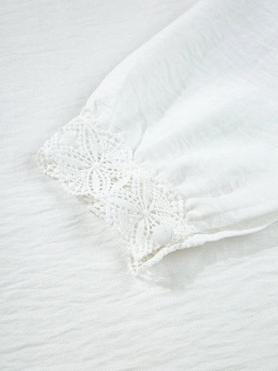 Lace Patchwork Buttoned Stand Neck Loose Shirt - Your Second Look