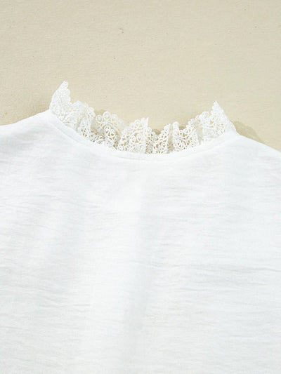 Lace Patchwork Buttoned Stand Neck Loose Shirt - Your Second Look