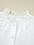 Lace Patchwork Buttoned Stand Neck Loose Shirt - Your Second Look