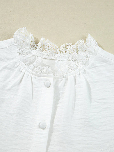 Lace Patchwork Buttoned Stand Neck Loose Shirt - Your Second Look