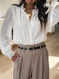 Lace Patchwork Buttoned Stand Neck Loose Shirt - Your Second Look