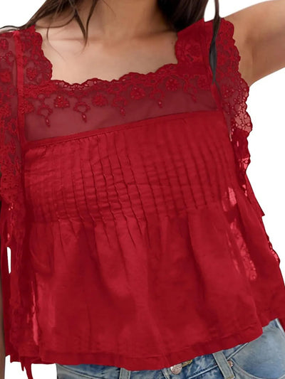 Lace - Trimmed Eyelet Square Neck Top - Your Second Look