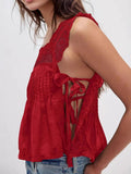 Lace - Trimmed Eyelet Square Neck Top - Your Second Look