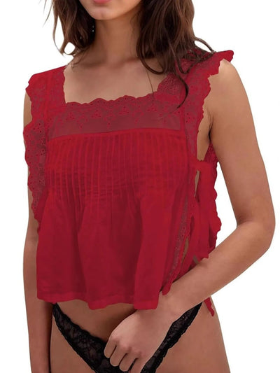 Lace - Trimmed Eyelet Square Neck Top - Your Second Look