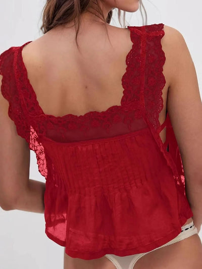 Lace - Trimmed Eyelet Square Neck Top - Your Second Look