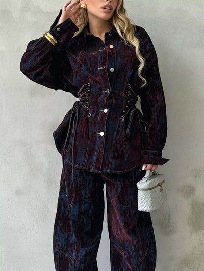 Lace Up Button Up Jacket and Jeans Denim Set - Your Second Look