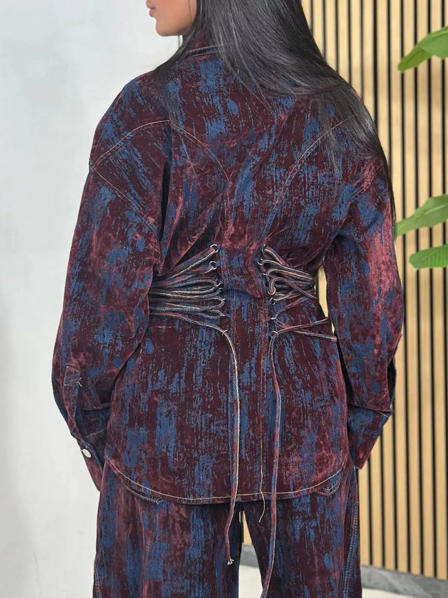 Lace Up Button Up Jacket and Jeans Denim Set - Your Second Look