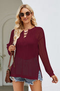 Lace - Up Slit Knit Top - Your Second Look