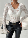 Lace V - Neck Long Sleeve Top - Your Second Look