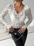 Lace V - Neck Long Sleeve Top - Your Second Look