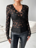 Lace V - Neck Long Sleeve Top - Your Second Look