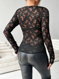 Lace V - Neck Long Sleeve Top - Your Second Look