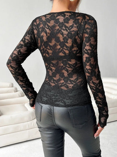 Lace V - Neck Long Sleeve Top - Your Second Look