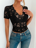 Lace V - Neck Short Sleeve Top - Your Second Look