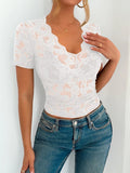 Lace V - Neck Short Sleeve Top - Your Second Look