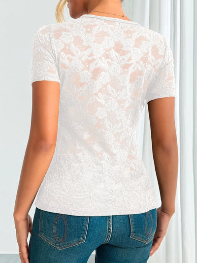 Lace V - Neck Short Sleeve Top - Your Second Look