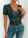 Lace V - Neck Short Sleeve Top - Your Second Look